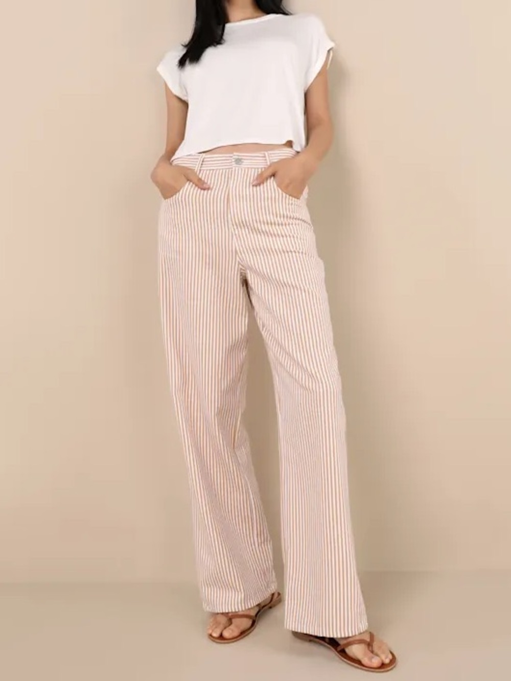 Lulus Lorissa Orange White Striped Twill Pants XS High Rise Straight Leg